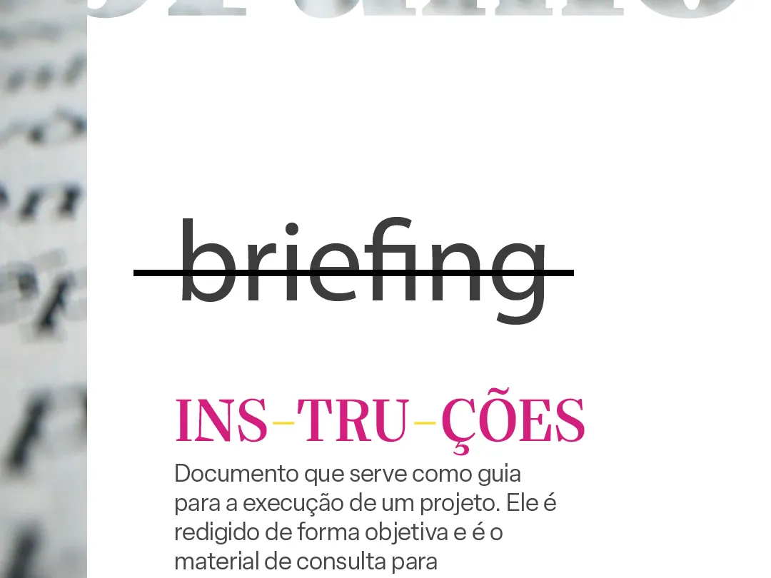 Briefing - Arte com o texto Briefing e a descrição do que significa a palavra.