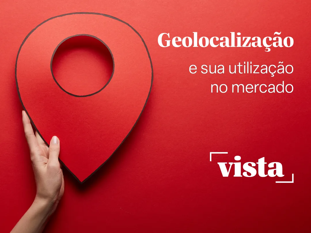 Geolocalização - Uma mão segurando um ícone que representa localização e ao lado o texto Geolocalização e a sua utilização no mercado.