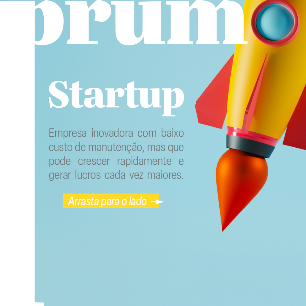 Arte com fundo azul a ilustração de um foguete e o título Startup.